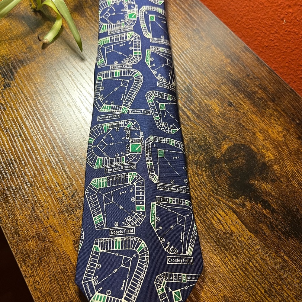 Navy Blue Historic Baseball Stadiums Tie JOSH BALK 100% Silk